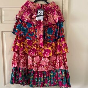 Sassy Jones TABBIE Tiered Vibrant Floral Skirt